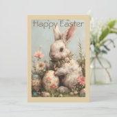 Cute Bunny Eggs Flowers Easter  Feiertagskarte (Stehend Vorderseite)