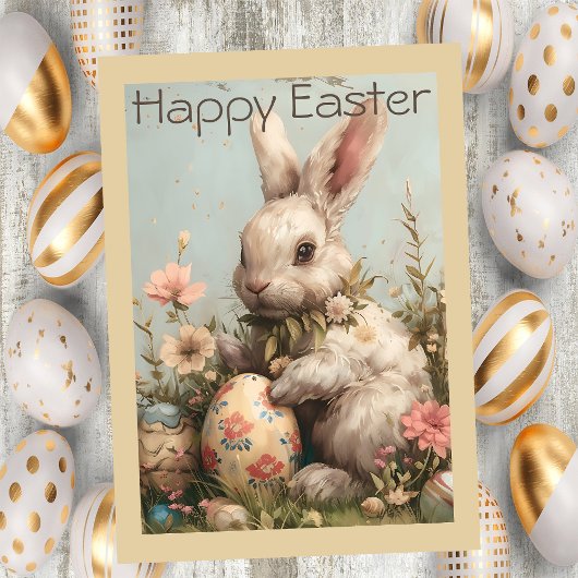 Cute Bunny Eggs Flowers Easter  Feiertagskarte