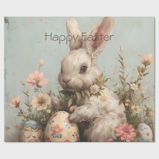 Cute Bunny Eggs Flowers Easter  Geschenkpapier (Flach)