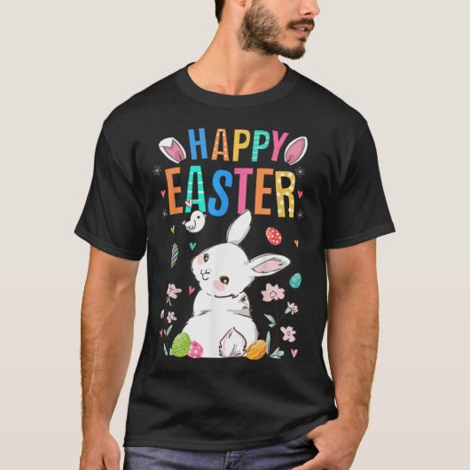 Cute Bunny Eggs Rabbit Floral Happy Easter Day T-Shirt (Vorderseite)