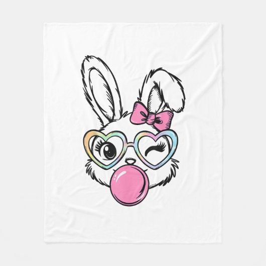 Cute Bunny Face Bubblegum Glasses Pink Coquette Bo Fleecedecke (Vorderseite)