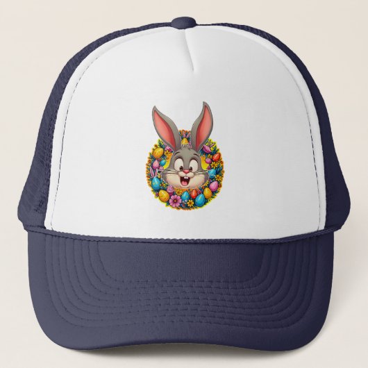 Cute Bunny Face – Easter Wreath Style boné Truckerkappe (Vorderseite)