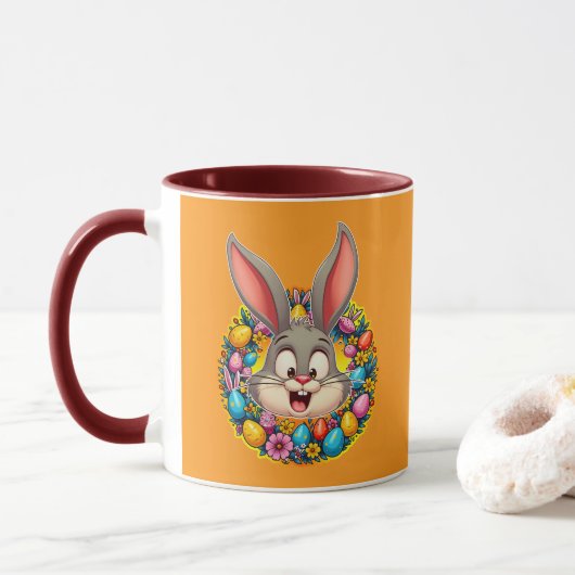 Cute Bunny Face – Easter Wreath Style caneca Tasse (Mit Donut)