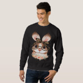 Cute Bunny Face Floral Leopard Print Glasses EAST Sweatshirt (Vorne ganz)