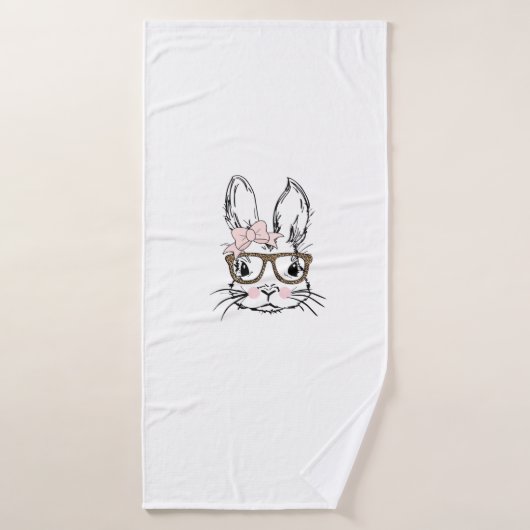 Cute Bunny Face Shirt Leopard Print Glasses EASTER Badehandtuch (Badehandtuch)