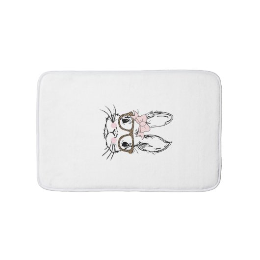 Cute Bunny Face Shirt Leopard Print Glasses EASTER Badematte (Vorderseite)