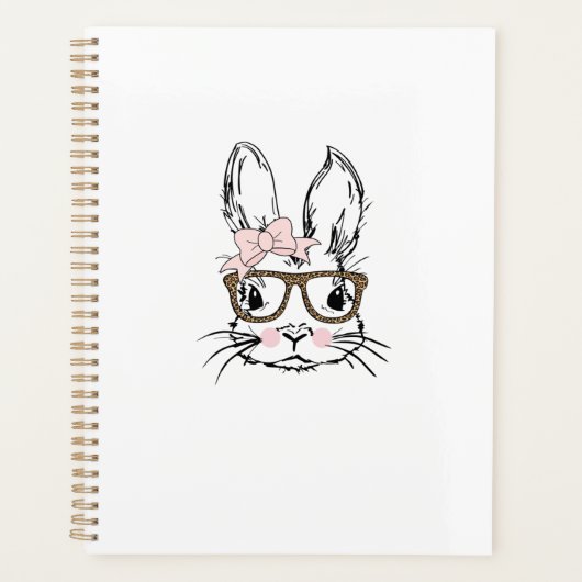 Cute Bunny Face Shirt Leopard Print Glasses EASTER Planer (Vorderseite)