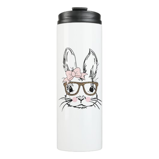 Cute Bunny Face Shirt Leopard Print Glasses EASTER Thermosbecher (Vorderseite)