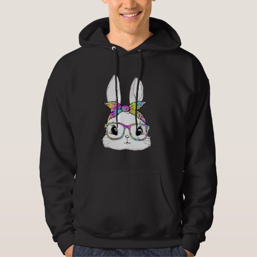 Cute Bunny Face Tie Dye Glasses Easter Day Hoodie (Vorderseite)