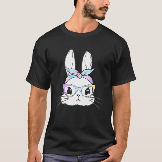 Cute Bunny Face Tie Dye Leopard Glasses Headband E T-Shirt (Vorderseite)