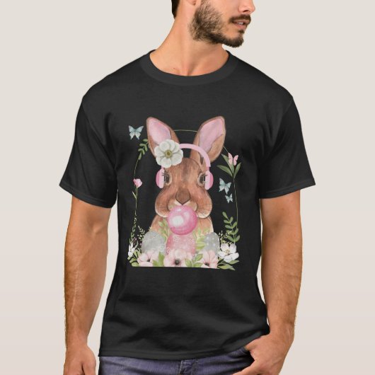 Cute Bunny Face With Bubblegum And Headphones East T-Shirt (Vorderseite)
