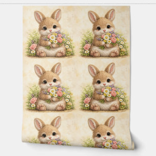 Cute Bunny Floral Pattern Wallpaper Tapete