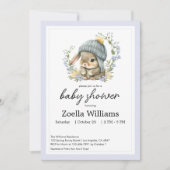 Cute Bunny Floral Spring Baby Shower Invitation (Vorderseite)