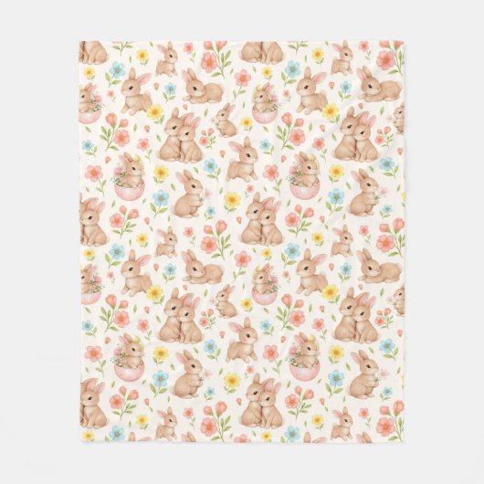 Cute Bunny Floral Spring Pattern Fleecedecke (Vorderseite)