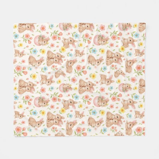 Cute Bunny Floral Spring Pattern Fleecedecke (Vorderseite (Horizontal))