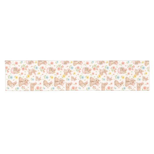 Cute Bunny Floral Spring Pattern Kurzer Tischläufer (Horizontal)