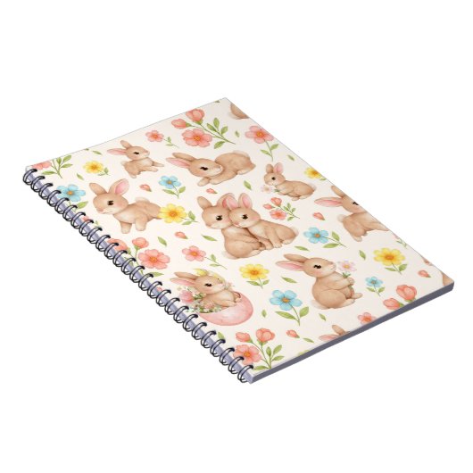 Cute Bunny Floral Spring Pattern Notizblock (Rechte Seite)