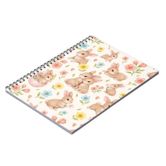 Cute Bunny Floral Spring Pattern Notizblock (Linke Seite)