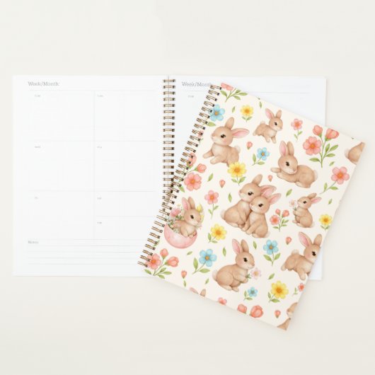 Cute Bunny Floral Spring Pattern Planer (Anzeige)