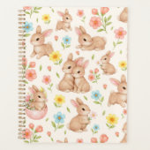 Cute Bunny Floral Spring Pattern Planer (Vorderseite)