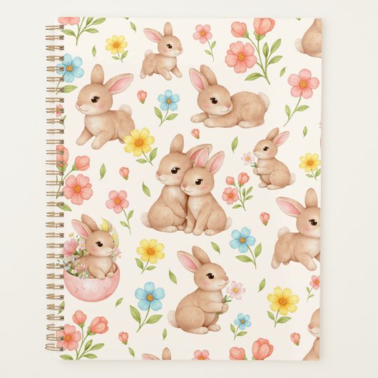 Cute Bunny Floral Spring Pattern Planer (Vorderseite)
