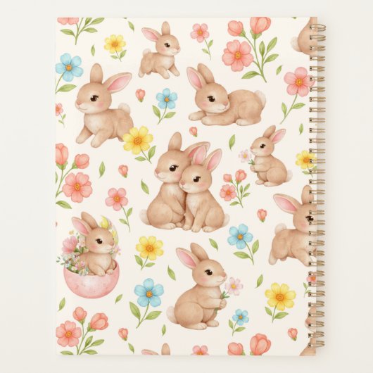 Cute Bunny Floral Spring Pattern Planer (Rückseite)