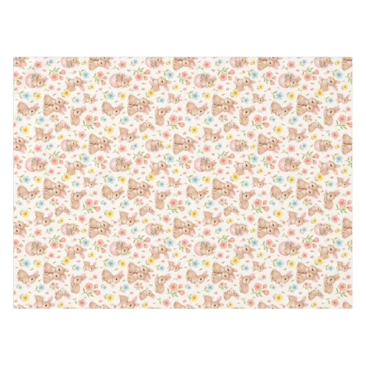 Cute Bunny Floral Spring Pattern Tischdecke (Vorderseite (Horizontal))