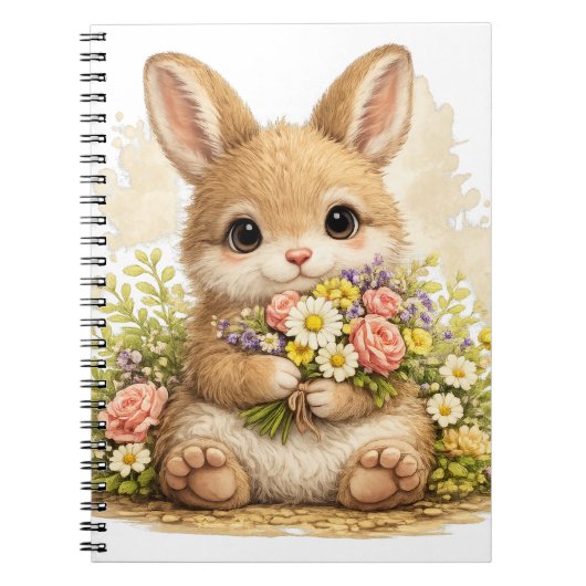 Cute Bunny Flower Bouquet Kawaii Notebook Notizblock (Vorderseite)
