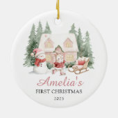 Cute Bunny Girl Baby's First Christmas Keramik Ornament (Hinten)