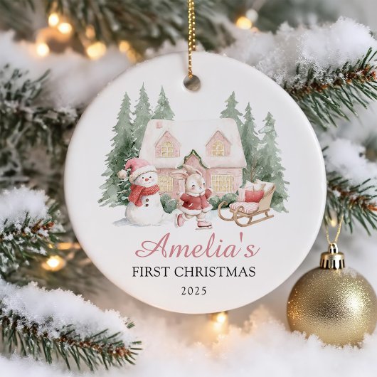 Cute Bunny Girl Baby's First Christmas Keramik Ornament