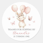 Cute Bunny Girl Birthday Party ticker Runder Aufkleber (Vorderseite)
