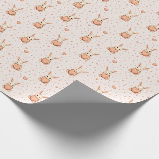 Cute Bunny Heart Pattern on Soft Blush Geschenkpapier (Ecke)