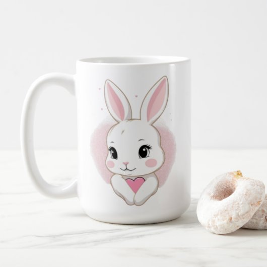 Cute Bunny Holding Heart | Romantic Design Kaffeetasse (Mit Donut)