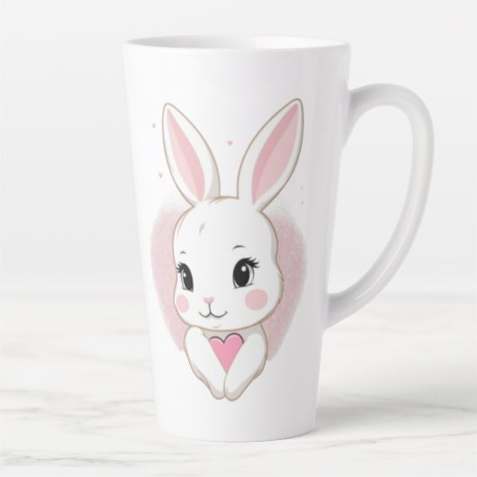 Cute Bunny Holding Heart | Romantic Design Milchtasse (Rechts)