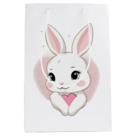 Cute Bunny Holding Heart | Romantic Design Mittlere Geschenktüte