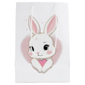 Cute Bunny Holding Heart | Romantic Design Mittlere Geschenktüte (Rückseite)