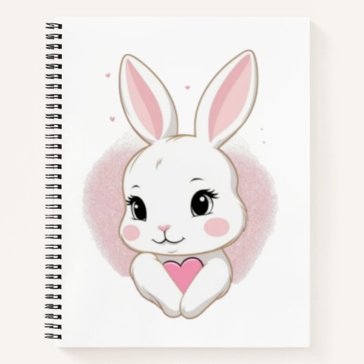 Cute Bunny Holding Heart | Romantic Design Notizblock (Vorderseite)