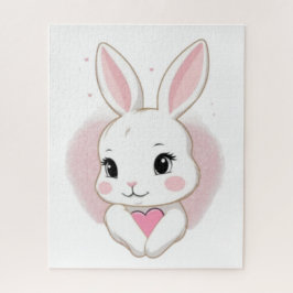 Cute Bunny Holding Heart | Romantic Design Puzzle