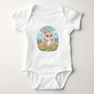 Cute Bunny Hopping in a Flower Field Baby Strampler