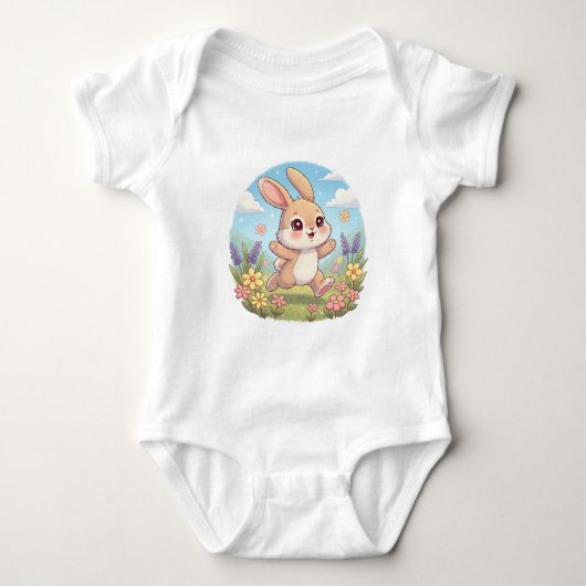 Cute Bunny Hopping in a Flower Field Baby Strampler (Vorderseite)