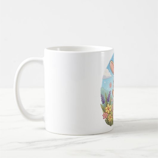 Cute Bunny Hopping in a Flower Field Kaffeetasse (Links)
