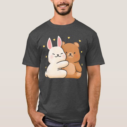 Cute Bunny Hug Bear Bunny and Bearhey Share Love B T-Shirt (Vorderseite)