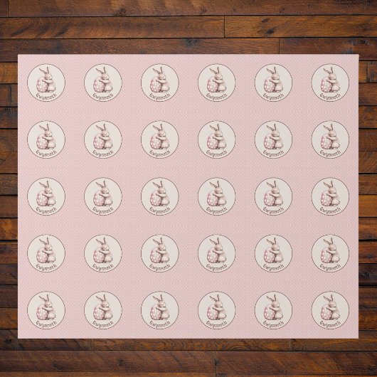 Cute Bunny Hugging Polka Dot Egg Monogram Geschenkpapier