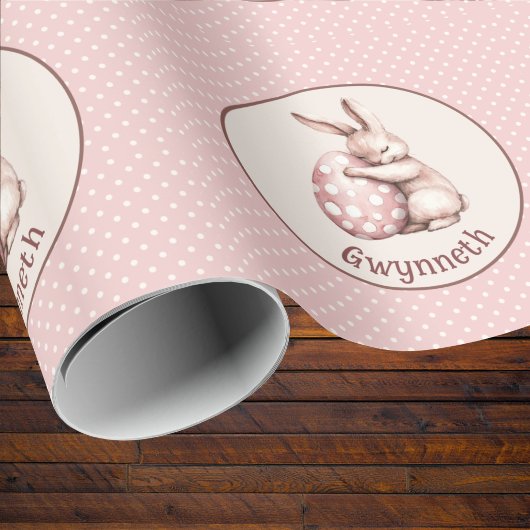 Cute Bunny Hugging Polka Dot Egg Monogram Geschenkpapier