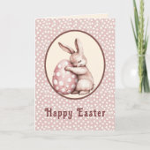 Cute Bunny Hugging Polka Dot Egg Monogram Karte (Vorderseite)