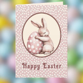 Cute Bunny Hugging Polka Dot Egg Monogram Karte