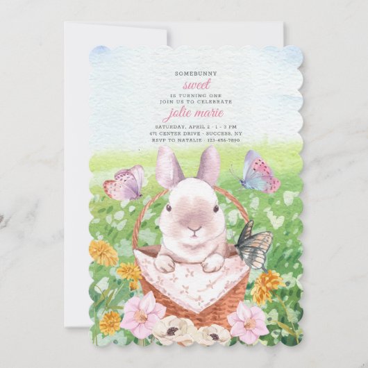 Cute Bunny in Basket Invitation Einladung (Vorderseite)