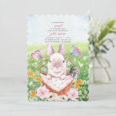 Cute Bunny in Basket Invitation Einladung (Stehend Vorderseite)