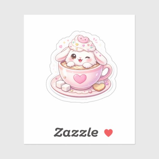 Cute Bunny in Coffee Cup Kawaii Sticker (Blatt)