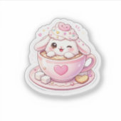 Cute Bunny in Coffee Cup Kawaii Sticker (Vorderseite)